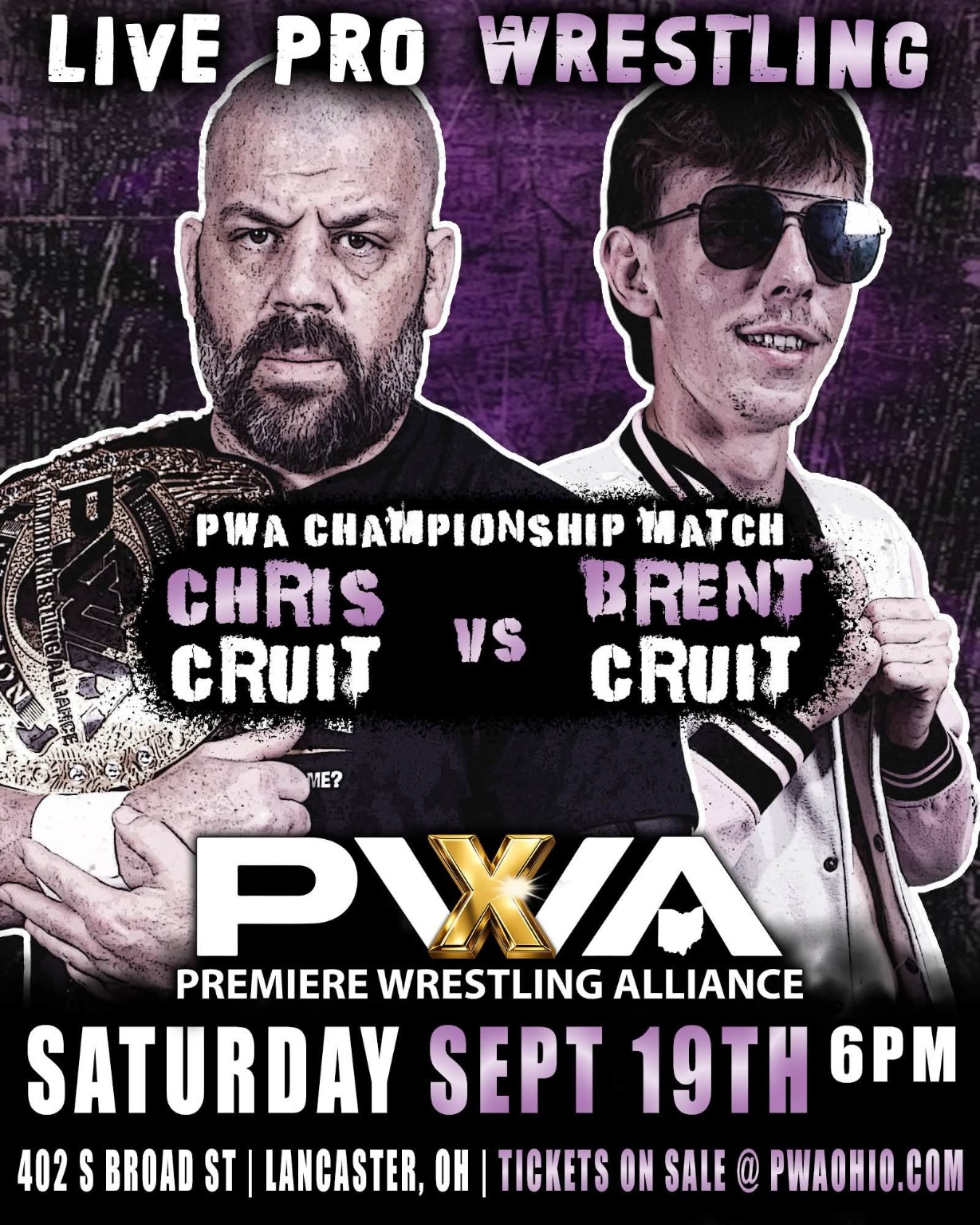 PWA Championship Match: Chris Cruit vs. Brent Cruit. September 19 at 6 PM, PWA Legacy Arena.