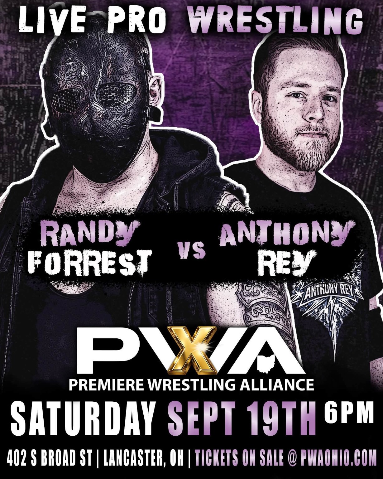 Singles Match: Randy Forrest vs. Anthony Rey. September 19 at 6 PM, PWA Legacy Arena.
